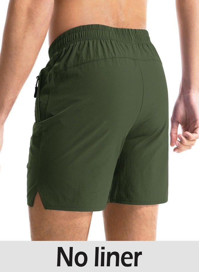 Aolesy Men's Gym Shorts 5 Inch Quick Dry Workout Running Shorts with Zipper Pockets Lightweight Sports Athletic Shorts for Men Olive Green - Image 2